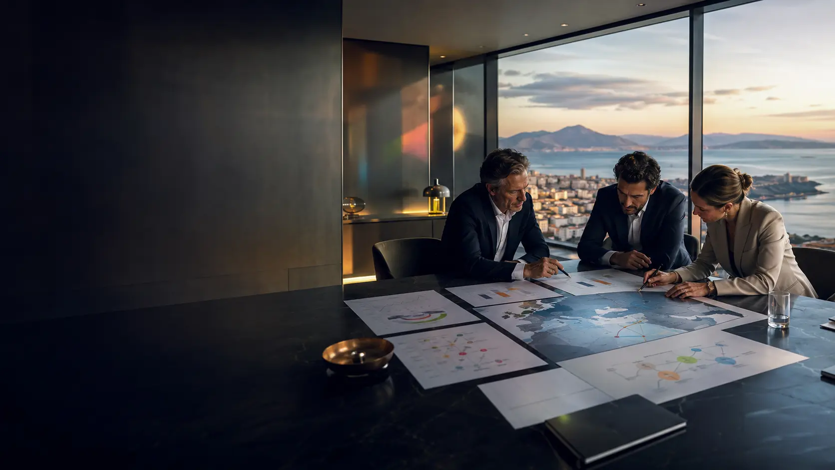 Professionisti di Prosperya in una boardroom panoramica
